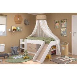 PARISOT SLIDE - Lit toboggan enfant - Décor Blanc et Chene Jackson -