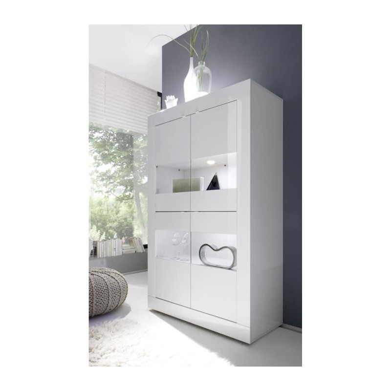 Vitrine - BASICO - 4 portes - Blanc laqué brillant - 101 x 42 x 161 c Vitrine - BASICO - 4 portes - Blanc laqué brillant - 101 x 42 x 161 c
