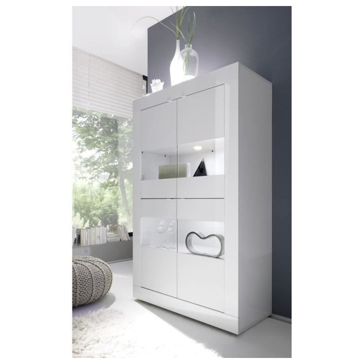 Vitrine - BASICO - 4 portes - Blanc laqué brillant - 101 x 42 x 161 cm Vitrine - BASICO - 4 portes - Blanc laqué brillant - 101 x 42 x 161 cm