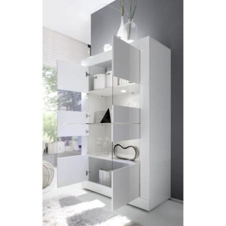Vitrine - BASICO - 4 portes - Blanc laqué brillant - 101 x 42 x 161 cm
