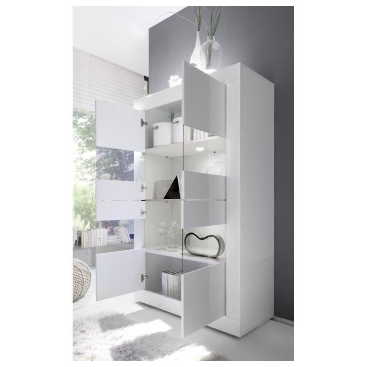 Vitrine - BASICO - 4 portes - Blanc laqué brillant - 101 x 42 x 161 cm Vitrine - BASICO - 4 portes - Blanc laqué brillant - 101 x 42 x 161 cm