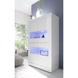 Vitrine - BASICO - 4 portes - Blanc laqué brillant - 101 x 42 x 161 c
