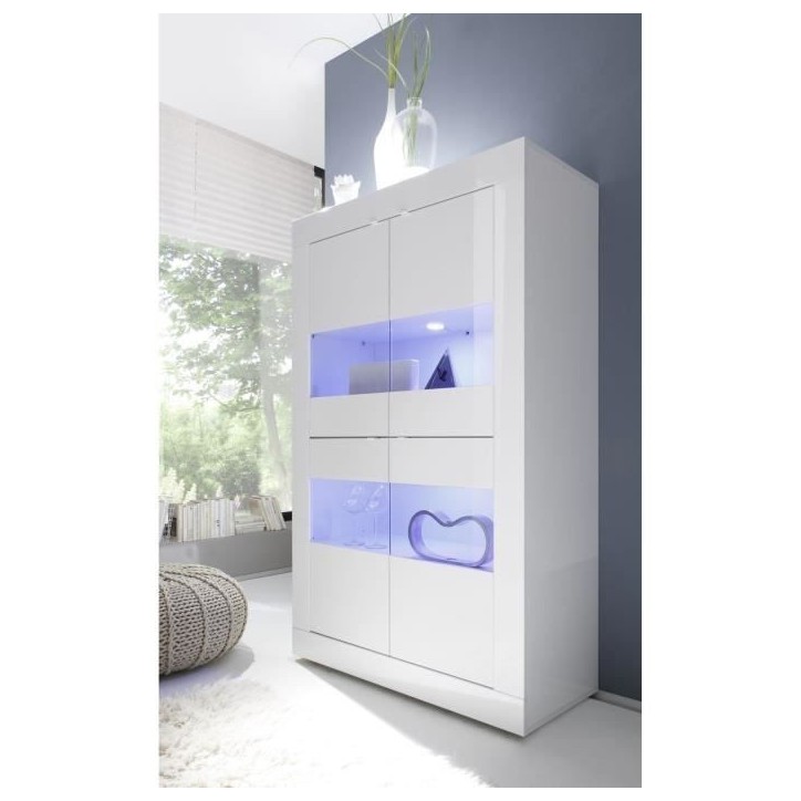 Vitrine - BASICO - 4 portes - Blanc laqué brillant - 101 x 42 x 161 cm Vitrine - BASICO - 4 portes - Blanc laqué brillant - 101 x 42 x 161 cm