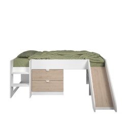 PARISOT SLIDE - Lit toboggan enfant - Décor Blanc et Chene Jackson -