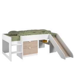 PARISOT SLIDE - Lit toboggan enfant - Décor Blanc et Chene Jackson -