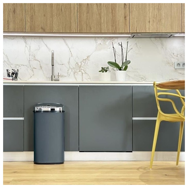 Poubelle de cuisine automatique - LARGO - KITCHEN MOVE - 42 L - Inox gris mat avec cerclage Poubelle de cuisine automatique - LARGO - KITCHEN MOVE - 42 L - Inox gris mat avec cerclage