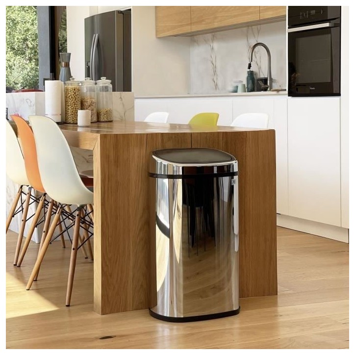 Poubelle de cuisine push - CITY - KITCHEN MOVE - 58 L - Ouverture simple pression - Inox avec cerclage Poubelle de cuisine push - CITY - KITCHEN MOVE - 58 L - Ouverture simple pression - Inox avec cerclage