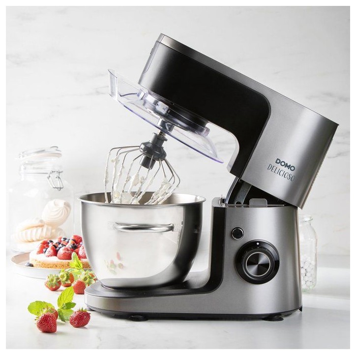 Robot pâtissier multifonction - DOMO - 1200 W - 4,5 L - 8 vitesses + Pulse - Gris / Noir Robot pâtissier multifonction - DOMO - 1200 W - 4,5 L - 8 vitesses + Pulse - Gris / Noir