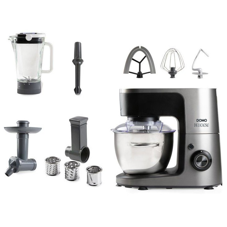 Robot pâtissier multifonction - DOMO - 1200 W - 4,5 L - 8 vitesses + Pulse - Gris / Noir Robot pâtissier multifonction - DOMO - 1200 W - 4,5 L - 8 vitesses + Pulse - Gris / Noir