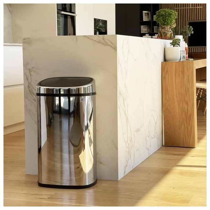 Poubelle de cuisine push - CITY - KITCHEN MOVE - 58 L - Ouverture simple pression - Inox avec cerclage Poubelle de cuisine push - CITY - KITCHEN MOVE - 58 L - Ouverture simple pression - Inox avec cerclage