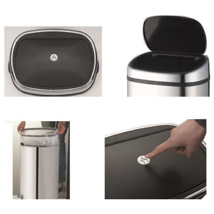 Poubelle de cuisine push - CITY - KITCHEN MOVE - 58 L - Ouverture simple pression - Inox avec cerclage Poubelle de cuisine push - CITY - KITCHEN MOVE - 58 L - Ouverture simple pression - Inox avec cerclage