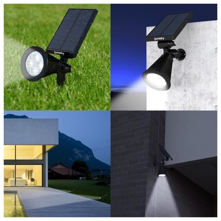 Spot solaire extérieur étanche - LUMISKY - 4 LEDs blanches - 200 Lm - Tete pivotante a 90°C