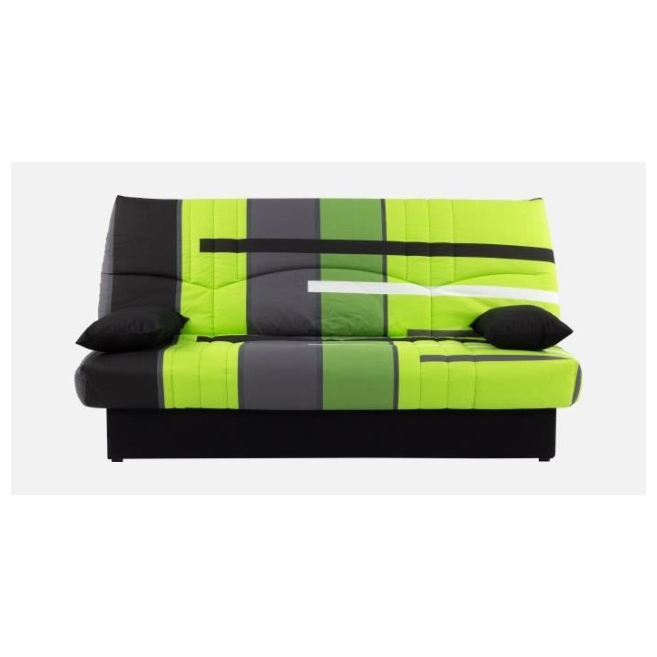Canapé convertible clic clac 3 places - Tissu motif Piste vert - L 190 x P 92 cm - DREAM - Style Contemporain Canapé convertible clic clac 3 places - Tissu motif Piste vert - L 190 x P 92 cm - DREAM - Style Contemporain