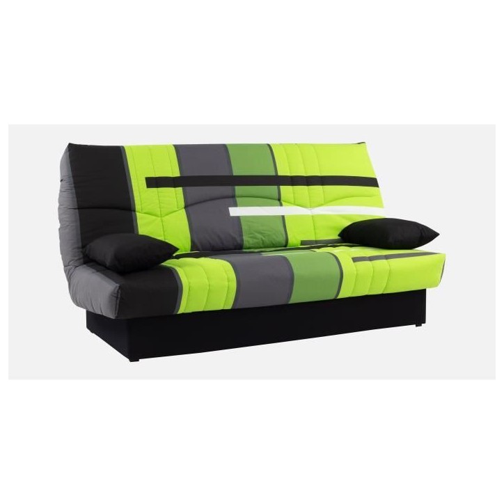 Canapé convertible clic clac 3 places - Tissu motif Piste vert - L 190 x P 92 cm - DREAM - Style Contemporain Canapé convertible clic clac 3 places - Tissu motif Piste vert - L 190 x P 92 cm - DREAM - Style Contemporain
