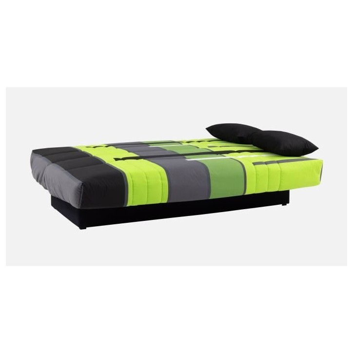 Canapé convertible clic clac 3 places - Tissu motif Piste vert - L 190 x P 92 cm - DREAM - Style Contemporain Canapé convertible clic clac 3 places - Tissu motif Piste vert - L 190 x P 92 cm - DREAM - Style Contemporain