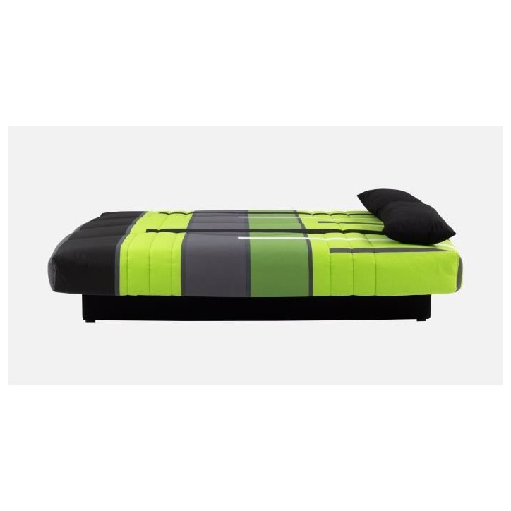 Canapé convertible clic clac 3 places - Tissu motif Piste vert - L 190 x P 92 cm - DREAM - Style Contemporain Canapé convertible clic clac 3 places - Tissu motif Piste vert - L 190 x P 92 cm - DREAM - Style Contemporain