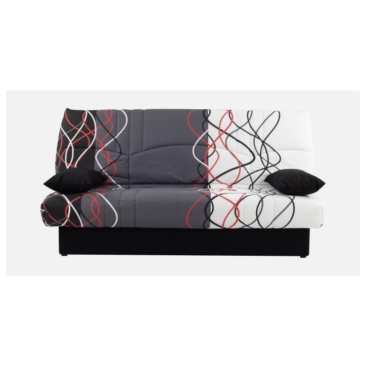 Canapé convertible clic clac 3 places - Tissu motif Graffiti rouge & noir - L 190 x P 92 cm - DREAM - Style Contemporain Canapé convertible clic clac 3 places - Tissu motif Graffiti rouge & noir - L 190 x P 92 cm - DREAM - Style Contemporain
