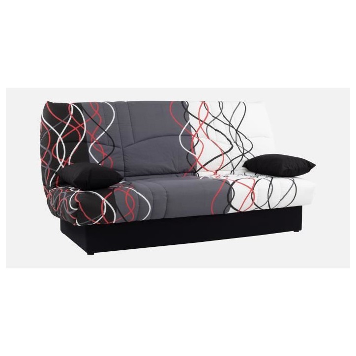 Canapé convertible clic clac 3 places - Tissu motif Graffiti rouge & noir - L 190 x P 92 cm - DREAM - Style Contemporain Canapé convertible clic clac 3 places - Tissu motif Graffiti rouge & noir - L 190 x P 92 cm - DREAM - Style Contemporain