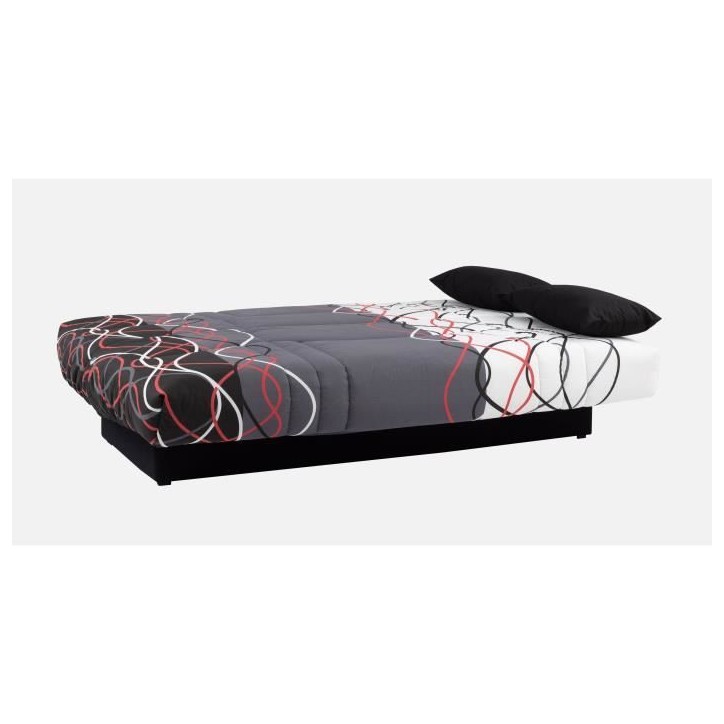 Canapé convertible clic clac 3 places - Tissu motif Graffiti rouge & noir - L 190 x P 92 cm - DREAM - Style Contemporain Canapé convertible clic clac 3 places - Tissu motif Graffiti rouge & noir - L 190 x P 92 cm - DREAM - Style Contemporain