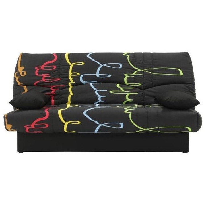 Canapé convertible clic clac 3 places - Tissu motif Graffiti - L 190 x P 92 cm - DREAM - Style Contemporain Canapé convertible clic clac 3 places - Tissu motif Graffiti - L 190 x P 92 cm - DREAM - Style Contemporain