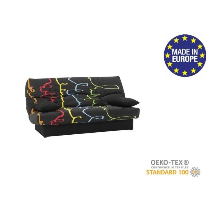Canapé convertible clic clac 3 places - Tissu motif Graffiti - L 190 x P 92 cm - DREAM - Style Contemporain Canapé convertible clic clac 3 places - Tissu motif Graffiti - L 190 x P 92 cm - DREAM - Style Contemporain