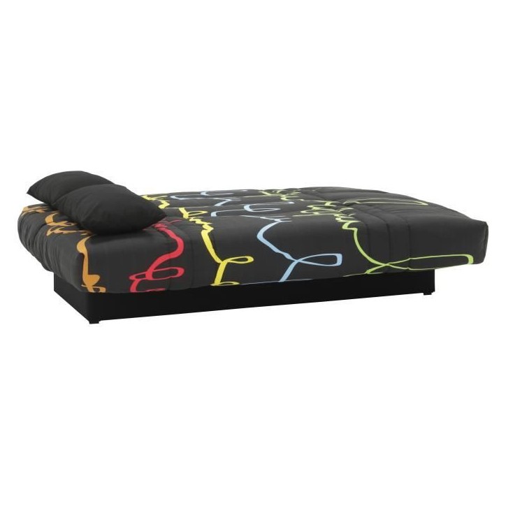 Canapé convertible clic clac 3 places - Tissu motif Graffiti - L 190 x P 92 cm - DREAM - Style Contemporain Canapé convertible clic clac 3 places - Tissu motif Graffiti - L 190 x P 92 cm - DREAM - Style Contemporain