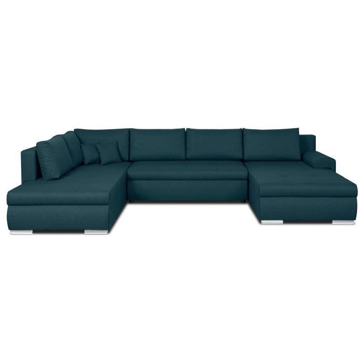 Canapé d'angle panoramique convertible -7 places - INDIAN - Tissu 100% polyester - Bleu canard - 360 x 228 cm Canapé d'angle panoramique convertible -7 places - INDIAN - Tissu 100% polyester - Bleu canard - 360 x 228 cm