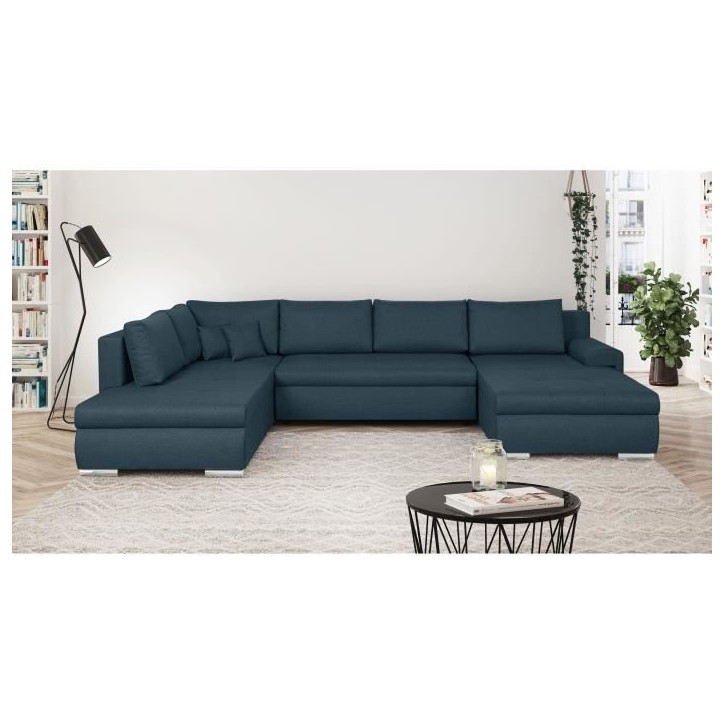 Canapé d'angle panoramique convertible -7 places - INDIAN - Tissu 100% polyester - Bleu canard - 360 x 228 cm Canapé d'angle panoramique convertible -7 places - INDIAN - Tissu 100% polyester - Bleu canard - 360 x 228 cm