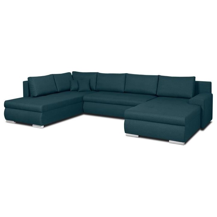 Canapé d'angle panoramique convertible -7 places - INDIAN - Tissu 100% polyester - Bleu canard - 360 x 228 cm Canapé d'angle panoramique convertible -7 places - INDIAN - Tissu 100% polyester - Bleu canard - 360 x 228 cm