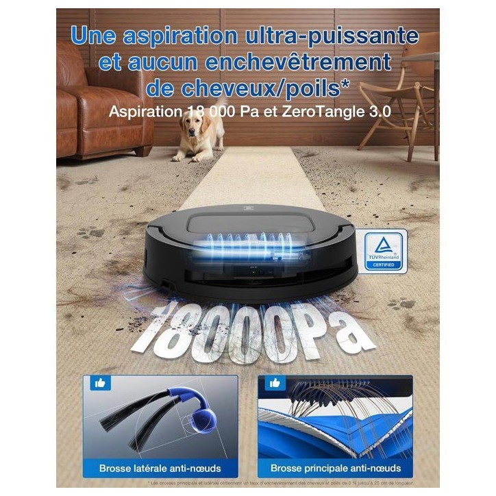 ECOVACS T80 OMNI - Robot Aspirateur Laveur - 18 000 Pa - Nettoyage Automatique instantané OZMO Roller - ZeroTangle 3.0 ECOVACS T80 OMNI - Robot Aspirateur Laveur - 18 000 Pa - Nettoyage Automatique instantané OZMO Roller - ZeroTangle 3.0