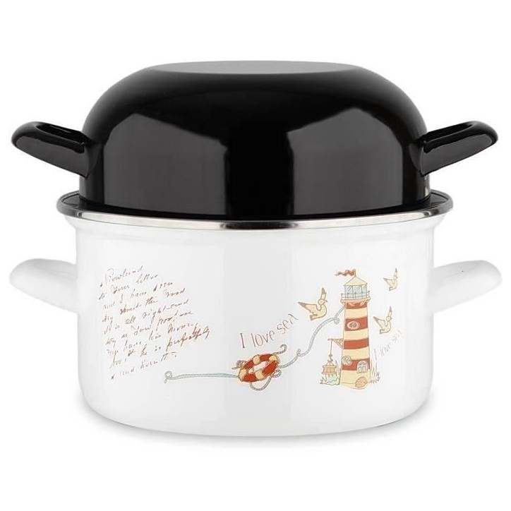 Marmite a moule BAUMALU 20 cm - Décor phares - Couvercle noir - Blanc Marmite a moule BAUMALU 20 cm - Décor phares - Couvercle noir - Blanc