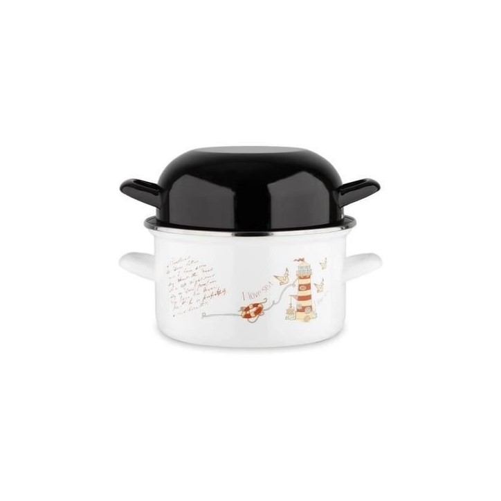 Marmite a moule BAUMALU 20 cm - Décor phares - Couvercle noir - Blanc Marmite a moule BAUMALU 20 cm - Décor phares - Couvercle noir - Blanc