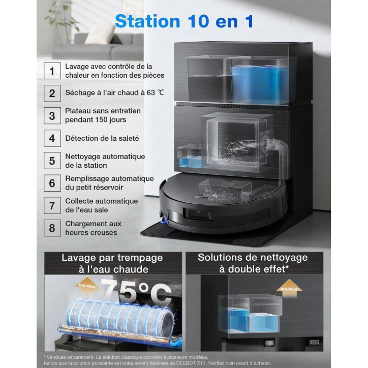 ECOVACS X11 PRO OMNI - Robot Aspirateur Laveur avec Blast - 19500 Pa - PowerBoost Ultra-Rapide - OZMO Roller 2.0 - ZeroTangle 3. ECOVACS X11 PRO OMNI - Robot Aspirateur Laveur avec Blast - 19500 Pa - PowerBoost Ultra-Rapide - OZMO Roller 2.0 - ZeroTangle 3.