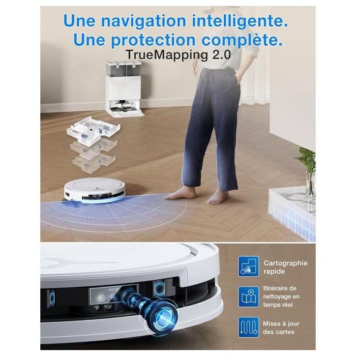 ECOVACS DEEBOT T50 OMNI Gen3 - Aspirateur Robot Laveur - Brosse latérale et Patin Extensibles - 25 000 Pa - Lavage 75 °C - Ult ECOVACS DEEBOT T50 OMNI Gen3 - Aspirateur Robot Laveur - Brosse latérale et Patin Extensibles - 25 000 Pa - Lavage 75 °C - Ult