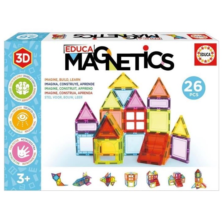 Jeu éducatif - EDUCA Magnetics - Construction 3D magnétique avec 26 pieces pour stimuler la créativité des enfants