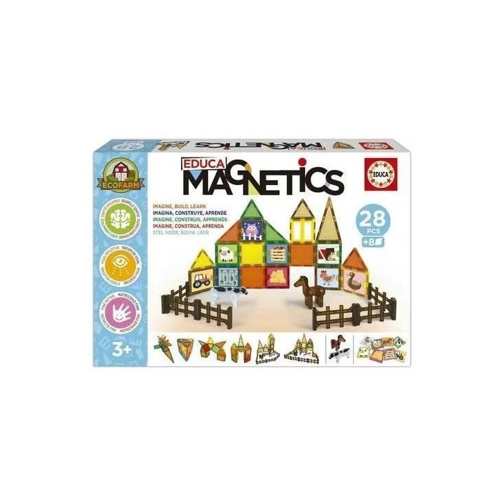 Magnetics Ecoferme - Jeu de construction - EDUCA - 28 pieces magnétiques, 2 animaux, 8 cartes - Des 3 ans Magnetics Ecoferme - Jeu de construction - EDUCA - 28 pieces magnétiques, 2 animaux, 8 cartes - Des 3 ans