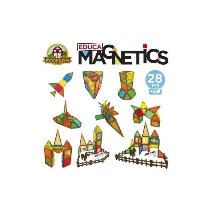 Magnetics Ecoferme - Jeu de construction - EDUCA - 28 pieces magnétiques, 2 animaux, 8 cartes - Des 3 ans Magnetics Ecoferme - Jeu de construction - EDUCA - 28 pieces magnétiques, 2 animaux, 8 cartes - Des 3 ans
