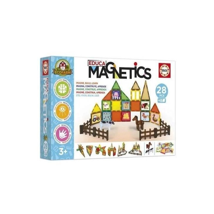 Magnetics Ecoferme - Jeu de construction - EDUCA - 28 pieces magnétiques, 2 animaux, 8 cartes - Des 3 ans Magnetics Ecoferme - Jeu de construction - EDUCA - 28 pieces magnétiques, 2 animaux, 8 cartes - Des 3 ans