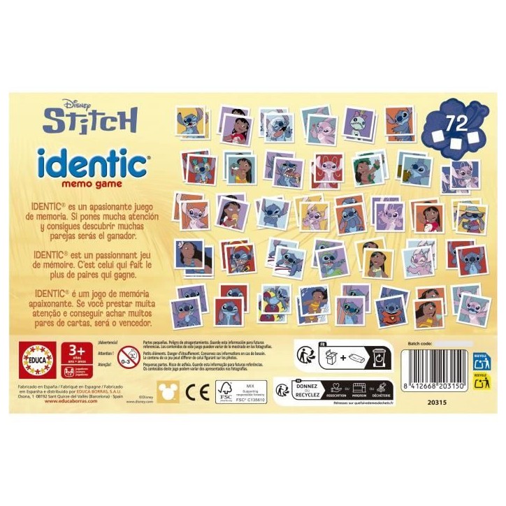 Identic Stitch - Jeu de mémoire - EDUCA - 72 cartes, développe mémoire et attention - Des 3 ans Identic Stitch - Jeu de mémoire - EDUCA - 72 cartes, développe mémoire et attention - Des 3 ans