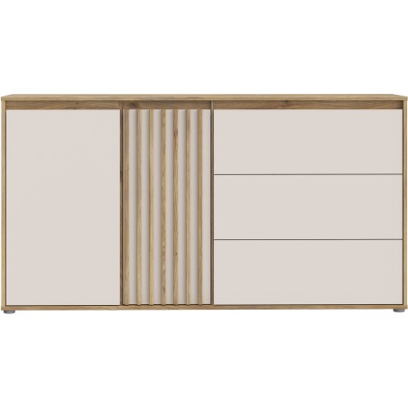 Buffet ELISTON - Blanc Mat & Chene – 2 Portes + 3 Tiroirs – L 159,6 × P 41,5 × H 81,7 cm