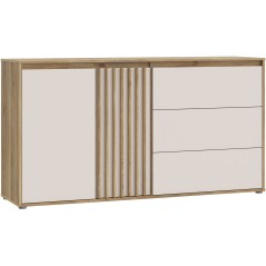 Buffet ELISTON - Blanc Mat & Chene – 2 Portes + 3 Tiroirs – L 159,