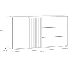 Buffet ELISTON - Blanc Mat & Chene – 2 Portes + 3 Tiroirs – L 159,