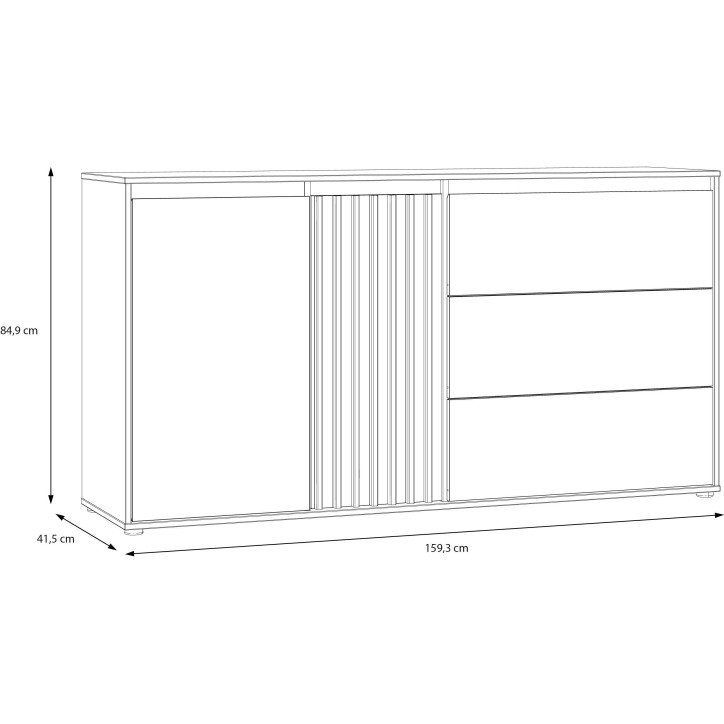Buffet ELISTON - Blanc Mat & Chene – 2 Portes + 3 Tiroirs – L 159,6 × P 41,5 × H 81,7 cm Buffet ELISTON - Blanc Mat & Chene – 2 Portes + 3 Tiroirs – L 159,6 × P 41,5 × H 81,7 cm