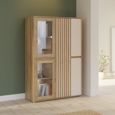 Meuble de Rangement Bibliotheque - ELISTON - FORTE - Blanc Mat & Chene
