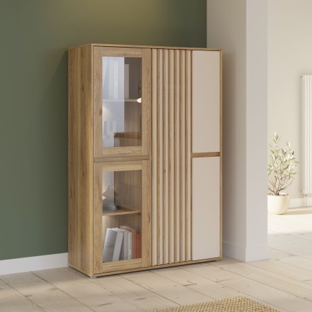Meuble de Rangement Bibliotheque - ELISTON - FORTE - Blanc Mat & Chene