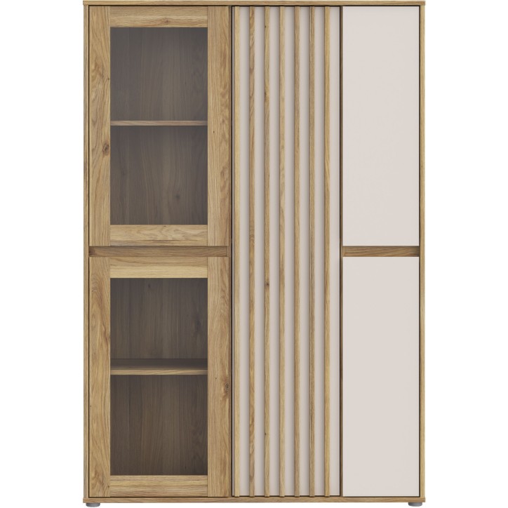 Meuble de Rangement Bibliotheque - ELISTON - FORTE - Blanc Mat & Chene Naturel - 5 Portes dont 2 Vitrées - 109,6 × 41,5 × 161 Meuble de Rangement Bibliotheque - ELISTON - FORTE - Blanc Mat & Chene Naturel - 5 Portes dont 2 Vitrées - 109,6 × 41,5 × 161