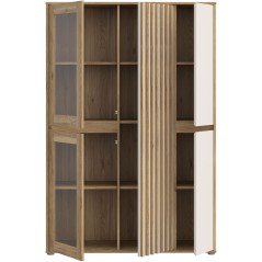 Meuble de Rangement Bibliotheque - ELISTON - FORTE - Blanc Mat & Chene
