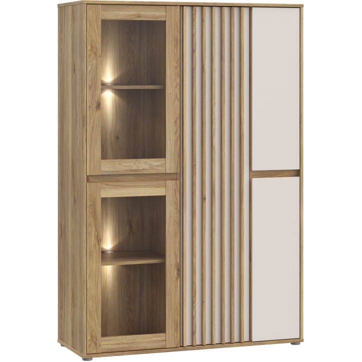 Meuble de Rangement Bibliotheque - ELISTON - FORTE - Blanc Mat & Chene Naturel - 5 Portes dont 2 Vitrées - 109,6 × 41,5 × 161 Meuble de Rangement Bibliotheque - ELISTON - FORTE - Blanc Mat & Chene Naturel - 5 Portes dont 2 Vitrées - 109,6 × 41,5 × 161