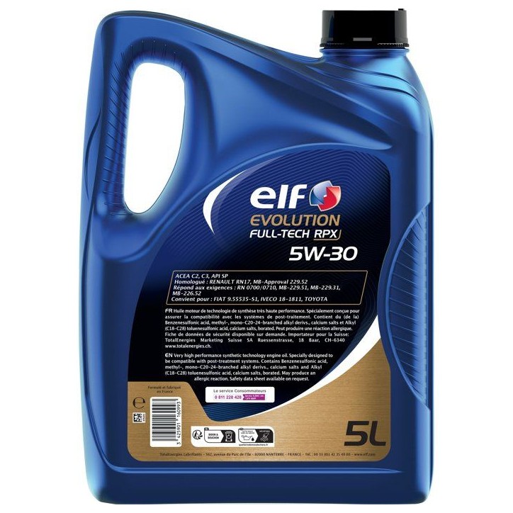 Huile moteur - ELF - Evolution Full-Tech RPX 5W-30 - 5L Huile moteur - ELF - Evolution Full-Tech RPX 5W-30 - 5L
