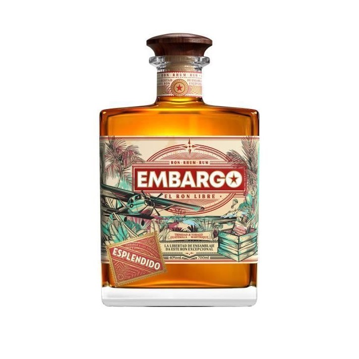 EMBARGO - ESPLENDIDO - Rhum - Origine : Costa Rica / Trinidad & Tobago / Martinique - 40 % alcool - bouteille 70 cl EMBARGO - ESPLENDIDO - Rhum - Origine : Costa Rica / Trinidad & Tobago / Martinique - 40 % alcool - bouteille 70 cl